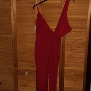 Rela Bota Deep V Neckline Straps Red Jumpsuit Size Large